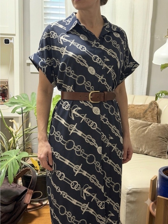 Ralph Lauren Dresses & Skirts - Ralph Lauren Navy Chain-Print Midi Shirt Dress with Brown Belt